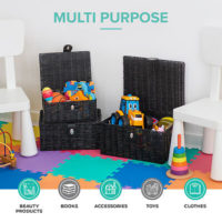 SET OF 3 Storage Baskets Resin Wicker Woven Hamper Box Lid & Lock Stackable UK - Image 2